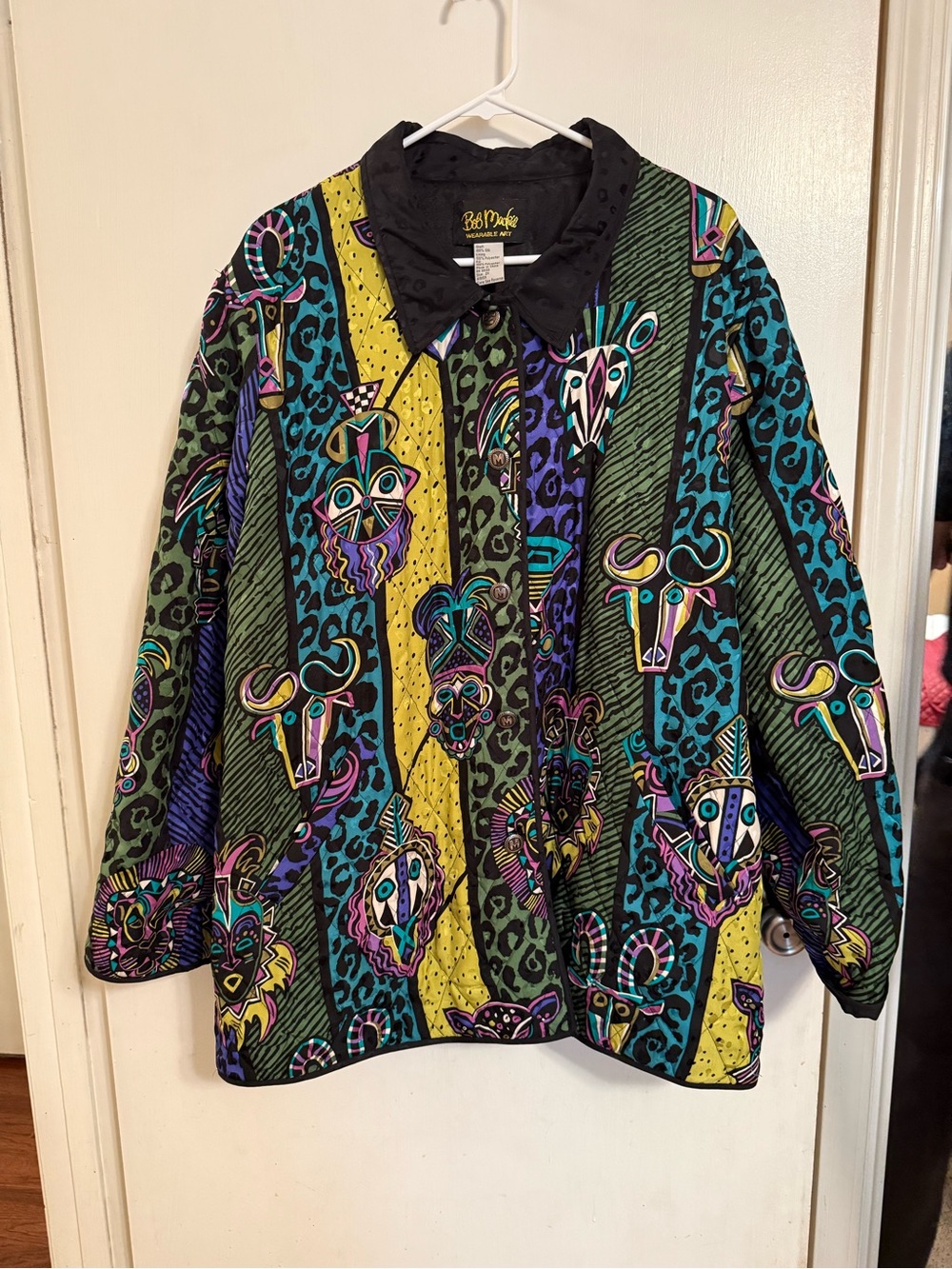 Bob Mackie Multicolor Animal-Print Bomber Jacket with Black Collar